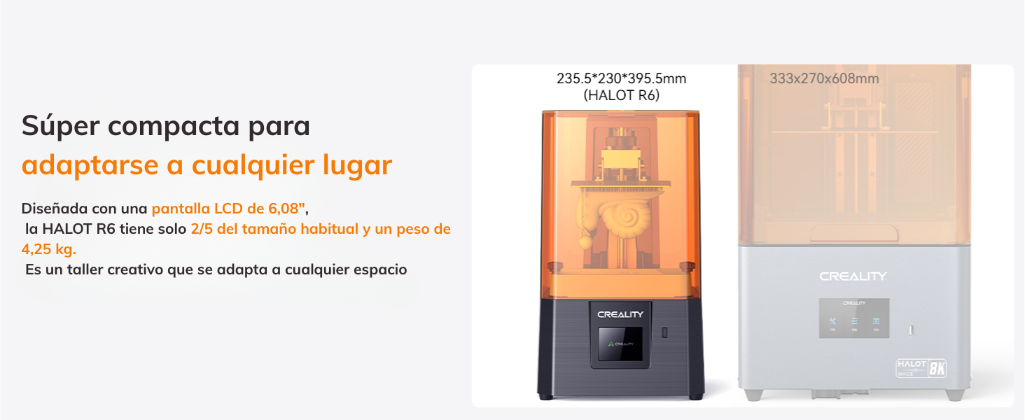 La Creality Halot R6 es mucho más que una impresora; es una solución completa que eleva los estándares de la impresión 3D en resina. Combina un diseño inteligente y seguro con un rendimiento profesional, permitiéndote lograr resultados consistentes y de alta fidelidad. Si buscas una máquina confiable que optimice tu tiempo y materialice tus diseños más complejos con una calidad excepcional, la Halot R6 es la elección inteligente. Descubrí su potencial y llevá tus creaciones a un nivel de detalle que superará todas tus expectativas.